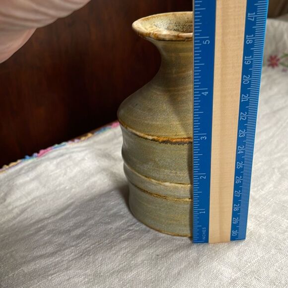 Vintage OMC Midcentury vase green and tan bamboo ceramic. - Picture 6 of 8